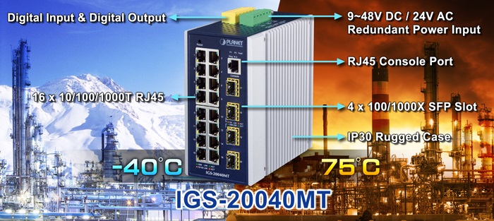 Swich công nghiêp 16 cổng Planet IGS-20040MT