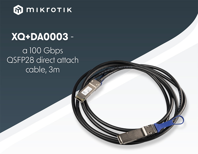 MikroTik XQ+DA0003 là cáp kết nối trực tiếp (direct attach cable) sử dụng hai đầu chuẩn QSFP+ / QSFP28, cho tốc độ kết nối 40G/100G với chiều dài cáp 3 mét