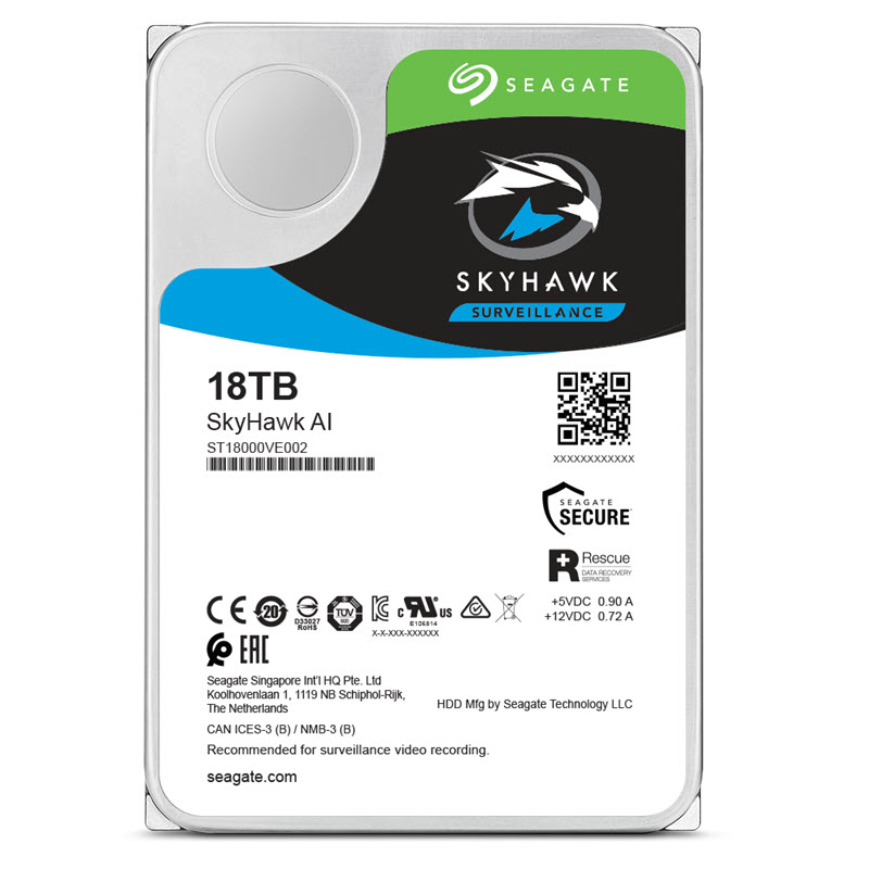 Ổ cứng Seagate SkyHawk AI 18TB  3.5"  6Gb/s  256MB cache  7200rpm (ST18000VE002)